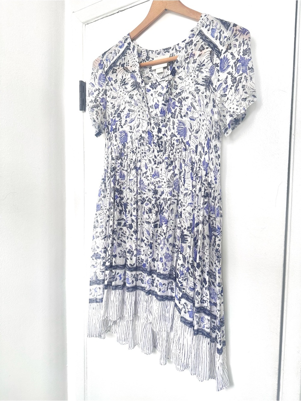 Maeve Anthropologie Sheer Short Sleeve Dress White & Periwinkle Blue Size 0 - Picture 4 of 7